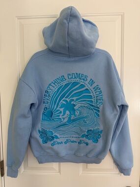 Pink Palm Puff Everything Comes in Waves Graphic Hoodie Sweatshirt - Womens SM